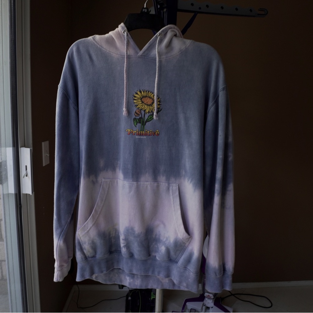 Primitive Tie-Dye Hoodie with Sunflower Embroidery